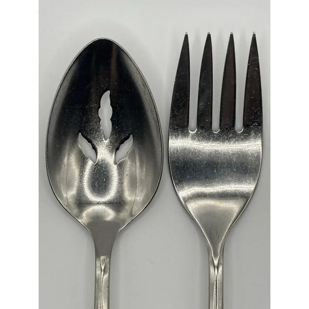 Vintage Oneida Community Stainless Wyndham Serving Fork Pierced Spoon Set